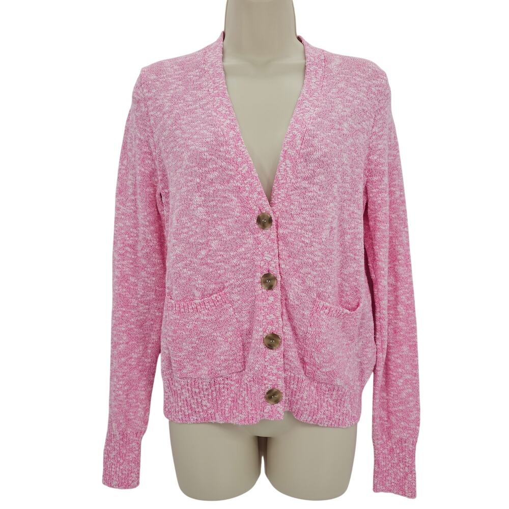 J. Crew Womans size S Long Sleeve Beach Cardigan Sweater BH608 Pink/White NWOT
